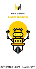Robot icon on white and yellow background