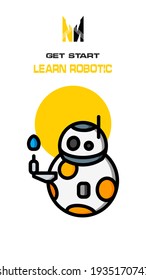 Robot icon on white and yellow background