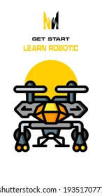 Robot icon on white and yellow background