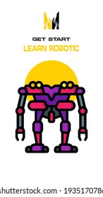 Robot icon on white and yellow background