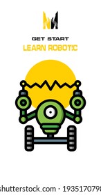 Robot icon on white and yellow background