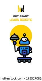Robot icon on white and yellow background