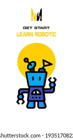 Robot icon on white and yellow background