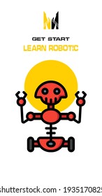 Robot icon on white and yellow background