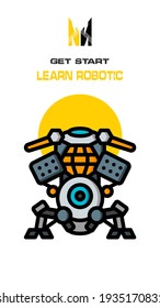 Robot icon on white and yellow background