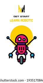 Robot icon on white and yellow background