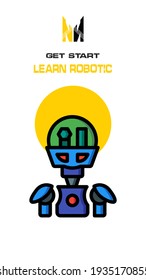 Robot icon on white and yellow background