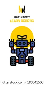 Robot icon on white and yellow background