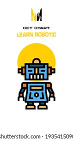 Robot icon on white and yellow background