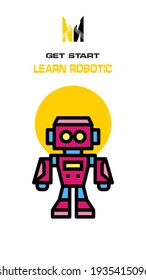 Robot icon on white and yellow background