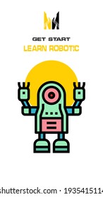 Robot icon on white and yellow background