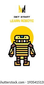 Robot icon on white and yellow background