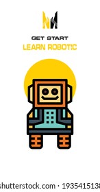 Robot icon on white and yellow background
