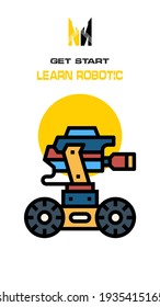Robot icon on white and yellow background