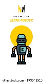Robot icon on white and yellow background