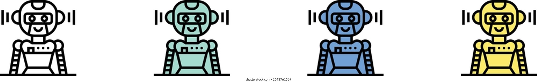 robot icon. Outline, Green, Blue and Yellow Style Design Isolated On White Background
