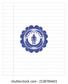 Roboter-Ikone-Stift-Effekt. Blaue Tinte. Vektorgrafik. Detaillierte Angaben. 