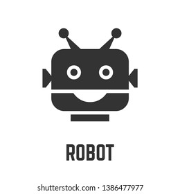 Robot icon with robotics technology sign or artificial intelligence machine head glyph symbol.