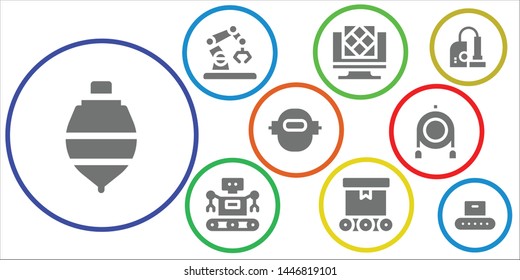 robot icon set. 9 filled robot icons.  Simple modern icons about  - Spinning top, Robot, Artificial intelligence, Conveyor, Toy, Vacuum
