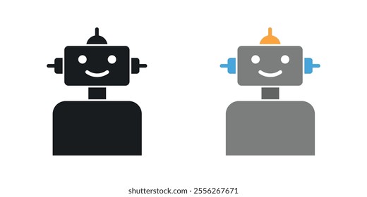 Robot icon set in black and colored versions.