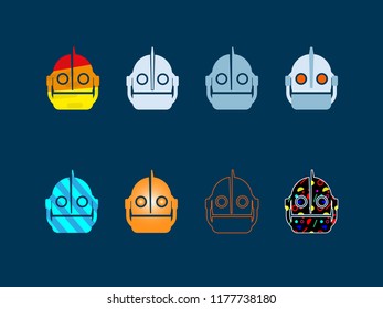 Robot icon set. Bot sign design. Chatbot symbol, logo template. Modern flat style cartoon character illustration.