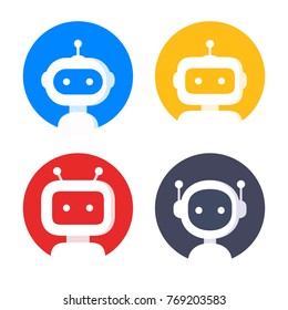 Robot icon set. Bot sign design. Chatbot symbol, logo template. Modern flat style cartoon character illustration. Isolated on white