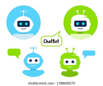 Robot icon set. Chat Bot sign design. Chat bot symbol, circle logo template. Vector illustration  in Modern flat style. cartoon character Isolated on white.