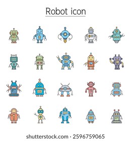 Robot icon set in color line style