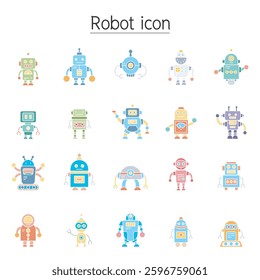 Robot icon set in flat color style