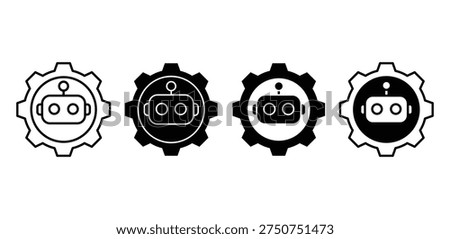 Robot Icon Set With Gears Machine Technology Symbols Vector Design On White Background