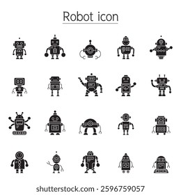 Robot icon set in glyph style