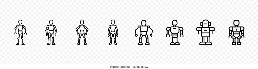 robô conjunto de ícones, conjunto de ícones de robô humanoide, desenvolvimento robótico, tecnologia android, Ícones de corpo robô humanoide, Engenharia Robótica, Protótipos de IA, Desenvolvimento de design robótico