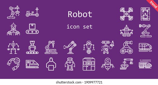 robot icon set. line icon style. robot related icons such as robot, conveyor, moon rover, industrial, drone, train, toy