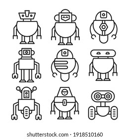 Robot Icon Set Line Vector Illustration