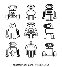 robot icon set line vector illustration