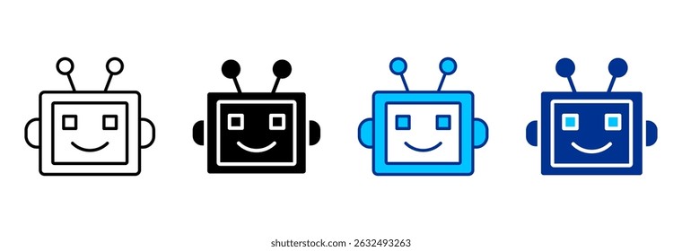 Ícone de robô define ilustração de vetor de vários estilos