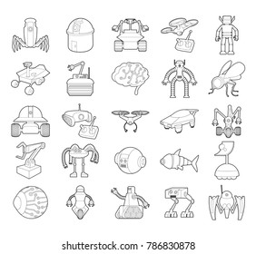 Robot icon set. Outline set of robot vector icons for web design isolated on white background