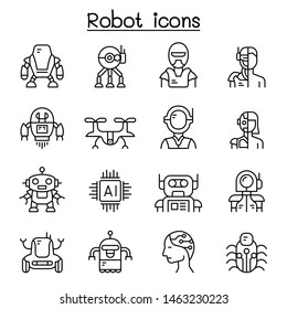 Robot Icon Set In Thin Line Style