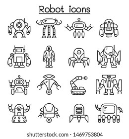 Robot Icon Set In Thin Line Style