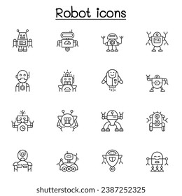Conjunto de iconos de robot en estilo de línea delgada