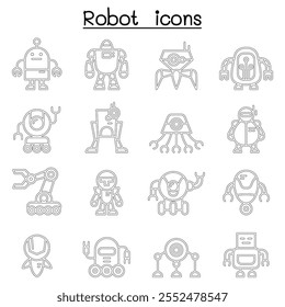 Robot icon set in thin line style