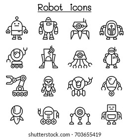 Robot icon set in thin line style