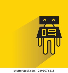 Icono de robot con sombra sobre fondo amarillo