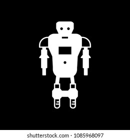 Robot icon. Silhouette fun Robot vector icon for web design isolated on black background
