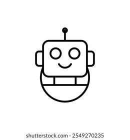 Ícone do robô. Estilo de contorno simples. Bonito robô sorridente, chatbot, ai, chat, voz, assistente, serviço, virtual, conceito de tecnologia. Símbolo de linha fina. Ilustração vetorial isolada.