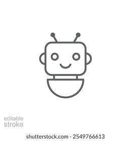 Icono de robot. Estilo de contorno simple. Lindo bot sonriente, chatbot, ai, chat, voz, asistente, servicio, virtual, concepto de tecnología. Símbolo de línea delgada. Ilustración vectorial aislada. Trazo editable.