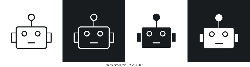 Robot icon vector collection in black and white.