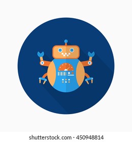 Robot icon , Vector flat long shadow design. Robot and Science concept.