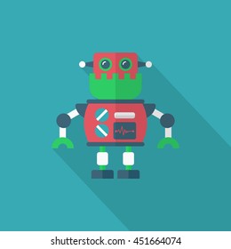Robot icon , Vector flat long shadow design. Robot and Science concept.