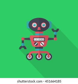 Robot icon , Vector flat long shadow design. Robot and Science concept.